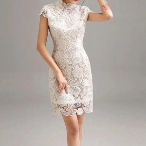 Short Cheongsam Qipao White Lace Dress